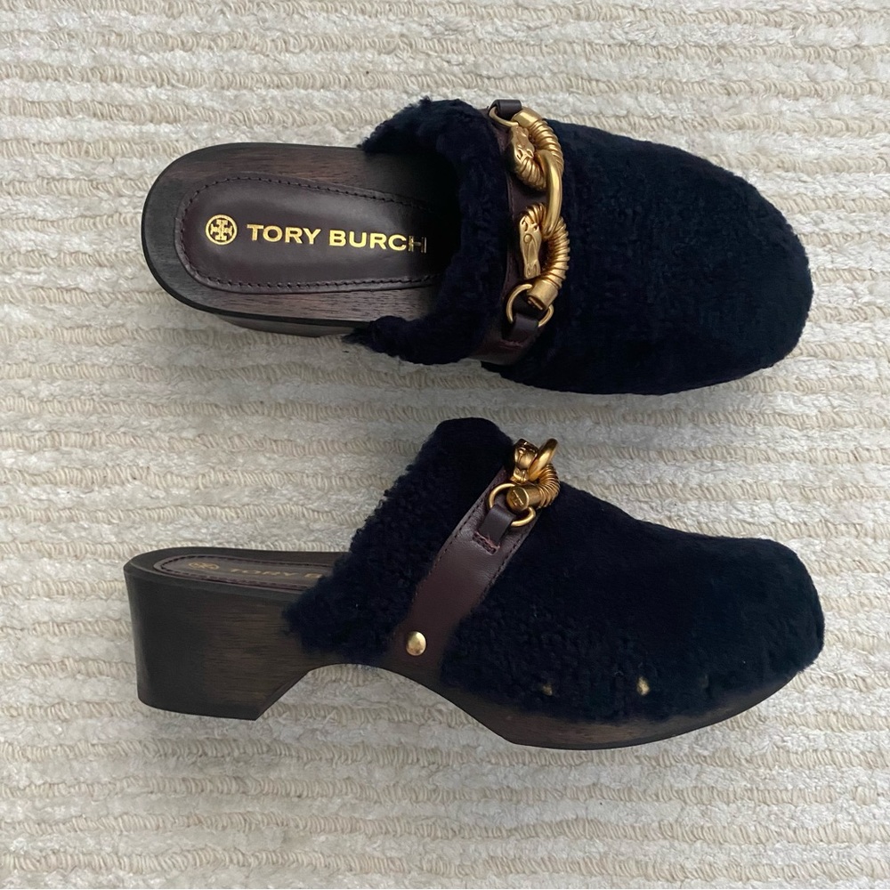 NWT Tory Burch Jessa Shearling Clogs perfect navy - Picture 7 of 14